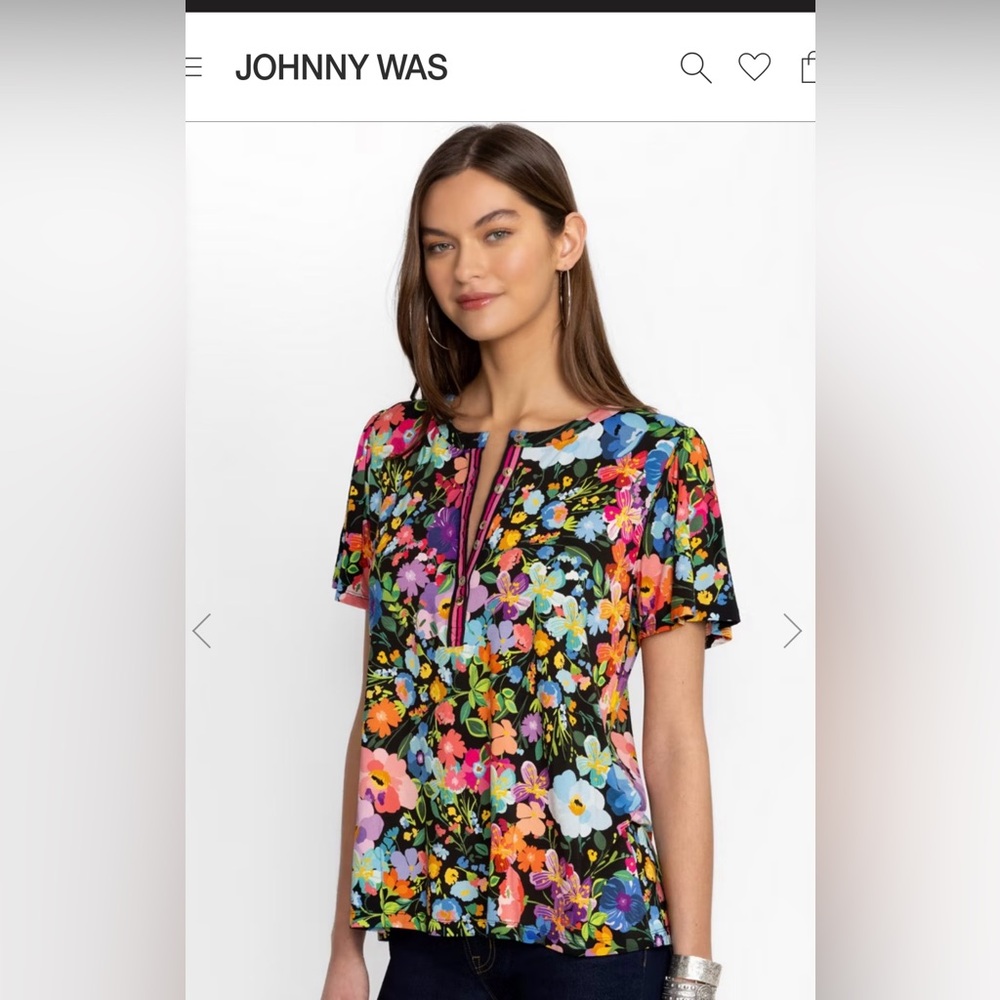Johnny Was Gray Floral Embroidered Blouse